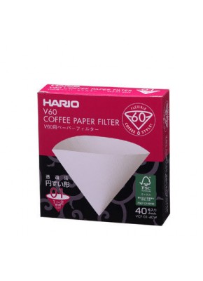 Бумажные белые фильтры V60 для пуровера 01 Hario, 40 шт 